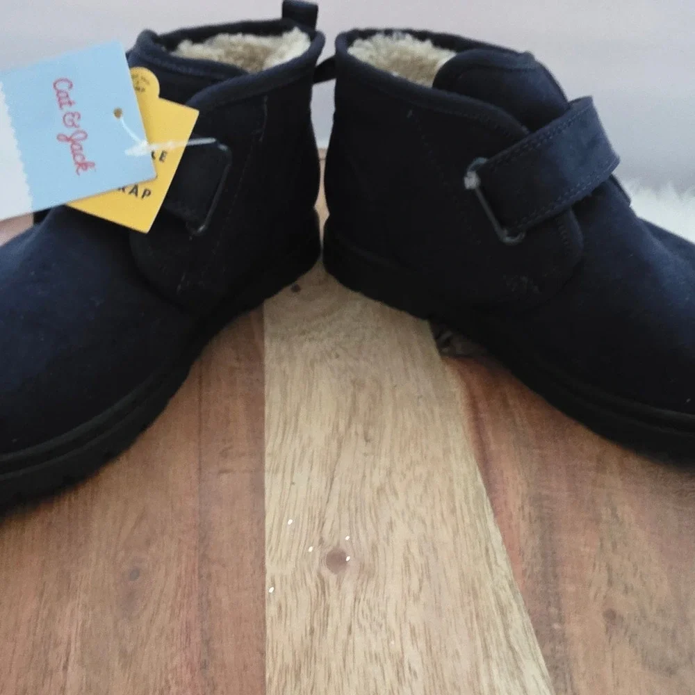 Cat & Jack Ankle Boots Toddler 10 Navy New Faux Fur Hook and Loop Magnus